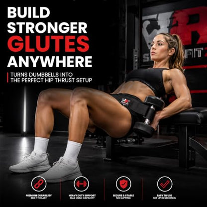 Hip Thrust Belt for Dumbbells Kettlebells & Barbell Plates – Adjustable Neoprene Glute Bridge Belt – Supports 600 LBS – Anti-Slip Hip Pad Workout Equipment for Women Men Home Gym