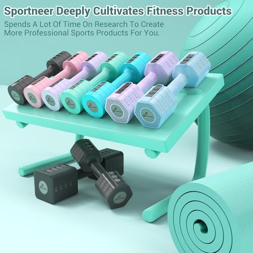 Sportneer Adjustable Dumbbells Hand Weights Set: 5 lb Dumbbell Set of 2 Each 2lb 3lb 4lb 5lb Free Weights Fast Adjust Weight 4 In 1 Weights Dumbbells Set for Women Men Home Gym Exercise Training - color: Green