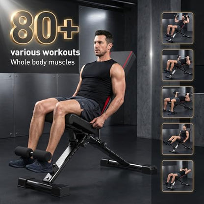 OPPSDECOR Adjustable Weight Bench, 900LBS Capacity, 8+4+2 Positions, 18.5" Seat Height, Easy Assembly Foldable Workout Bench for Home Gym Strength Training, Incline Decline Flat Bench Press (US STOCK)