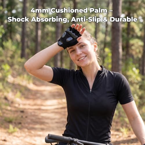 Aegend Half-Finger Cycling Gloves, Anti-Slip Shock-Absorbing Padded Palm, Breathable Mesh for Biking, Fitness and Outdoor Activities (Black) - size: Medium
