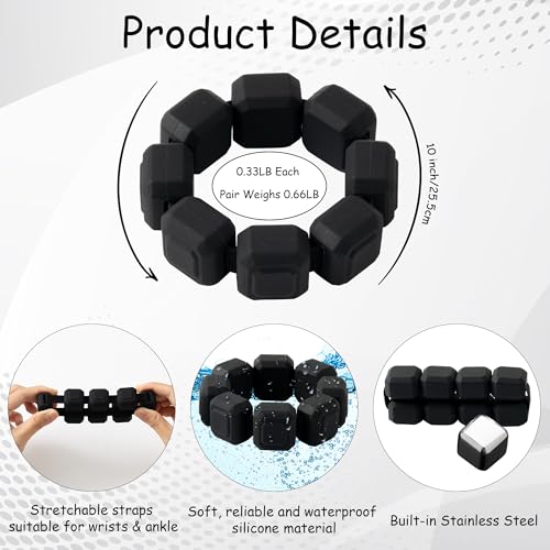 Wrist Ankle Weights Bracelets for Women - Set of 2 (0.33lb Each) Wearable Silicone Workout Weighted Bracelets, Waterproof Strength Training Bangles for Walking, Running, Yoga, Pilates, Aerobics