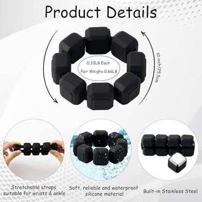Wrist Ankle Weights Bracelets for Women - Set of 2 (0.33lb Each) Wearable Silicone Workout Weighted Bracelets, Waterproof Strength Training Bangles for Walking, Running, Yoga, Pilates, Aerobics