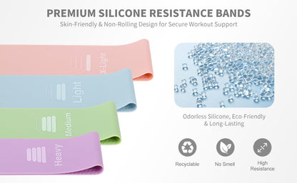 Silicone Resistance Bands for Working Out, 4-Pack Exercise Loop Bands with Honeycomb Non-Slip Grip, 10–50 lb Resistance Levels for Glutes, Legs, Physical Therapy, Pilates & Home Gym