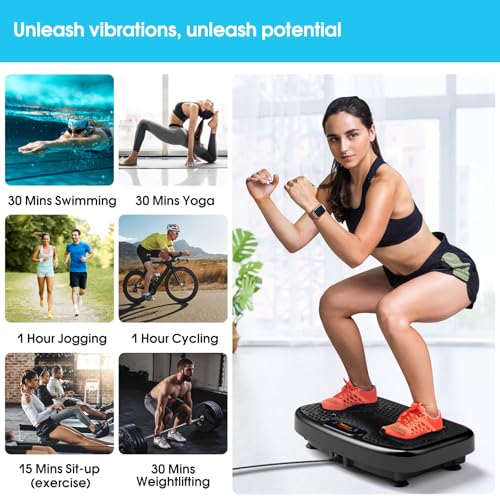 SoftGym Waver Vibration Plate Exercise Machine for Lymphatic Drainage Weight Loss,120 Speed Levels Vibrating Platform with Resistance Bands,Full-Body Workout Equipment for Muscle Activation - style: Slim- Black