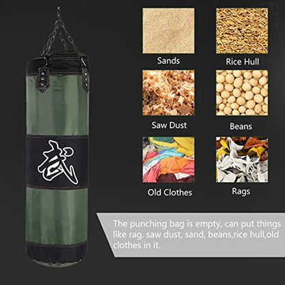 Empty Training Boxing Sandbag Hook Kick Punching Bag for Karate Fight Practice with Chain and Zipper Seal - color: Green, size: 1.2m / 3.9ft