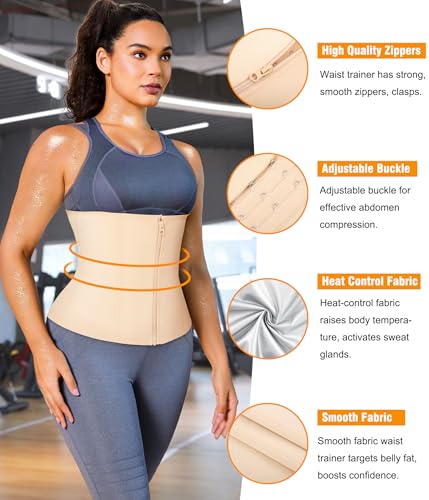 Womens Waist Trainer Corset with Zipper Sweat Waist Trimmer for Women Workout Belt Corset Shapewear