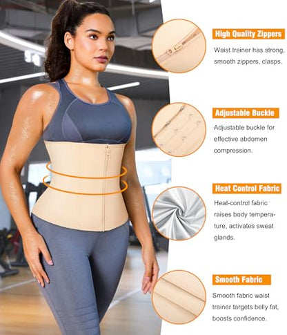 Womens Waist Trainer Corset with Zipper Sweat Waist Trimmer for Women Workout Belt Corset Shapewear