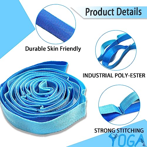 Stretching Strap Yoga Strap with Loops, Stretch Straps for Physical Therapy, Non-Elastic Exercise Strap for Pilates, Dance and Gymnastics with Workout Guide - color: Black+Blue/Light Blue