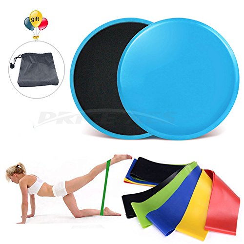 Core Exercise Sliders, Dual Sided Gliding Discs & Exercise Resistance Loop Bands & Pounch for Legs Butt Forearm Stretching Physical Therapy Use on Carpet or Hardwood Floors Home Ab Workout
