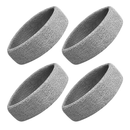 Sweatbands Sport Headbands for Men & Women, 12 Pcs Sweat Head Bands Moisture Wicking Sport Headband Cotton Sweatbands for Basketball, Athletic Exercise, Running - color: Gray 4 pcs