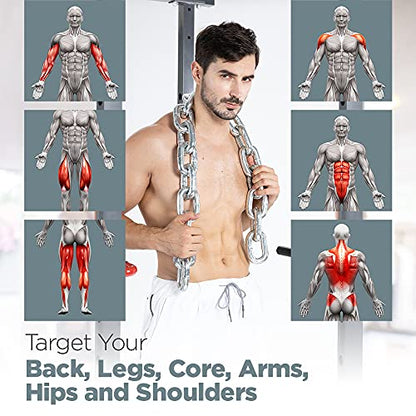 Logest Weight Lifting Chains with Collars - 1 Pair Available in 15LB 25LB 35LB 45LB Steel Workout Chains - Fitness Equipment for Deadlifts Bench Presses and More Targets Back Legs Core Weight Chains