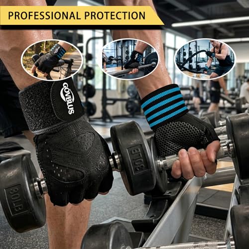 Weightlifting Workout Gloves with 14" Wrist Support - Padded Full Palm Protection Gym Gloves for Men & Women, Anti-Slip Fingerless Exercise Gloves for Weight Lifting, Training, Deadlifts - size: Medium