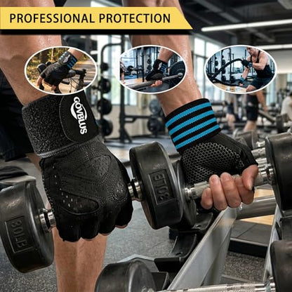 Weightlifting Workout Gloves with 14" Wrist Support - Padded Full Palm Protection Gym Gloves for Men & Women, Anti-Slip Fingerless Exercise Gloves for Weight Lifting, Training, Deadlifts - size: Medium