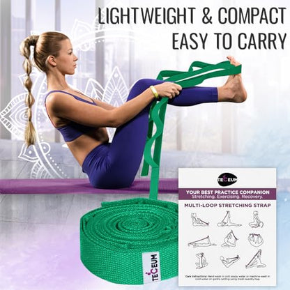 Stretching Strap with 10 Loops – Non-Elastic Yoga Strap for Physical Therapy – Stretch Band for Hamstring, Leg, Hip & Knee Rehab – Pilates, Flexibility & Mobility Exercise for Men & Women