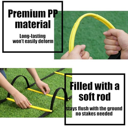 Tangle-Free Agility Ladder, 12 Fixed Rungs, 2 lb Heavy Duty, 18ft