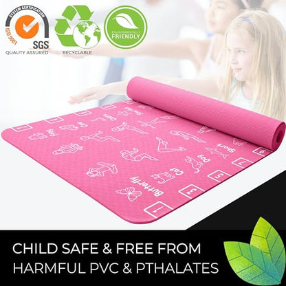 Plyopic Kids Yoga Mat - Non-Slip Lightweight TPE Exercise Mat - Ideal for Boys & Girls (Ages 3-12), Toddlers & Children in Kindergarten, Preschool, School. PVC Free. 6mm Thick. Carry Strap