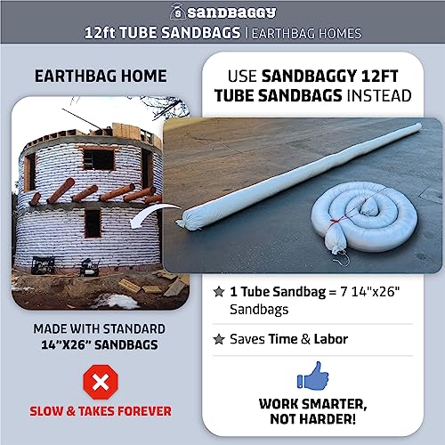 Sandbaggy Empty Tube Sandbags w/UV Protection | Helps Build Earthbag Homes Faster | Sandbag Protects Homes & Businesses from Flooding | Similar to SuperAdobe Bags - size: 14 in. wide x 12 ft long