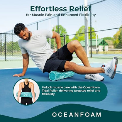 Tidal Roller - Jade & Seafoam Marbled - Muscle Massage Foam Roller for Back Pain & Stretching - Firm and Ergonomic Wide Wave Textured - Yoga, Athletics, & Wellness - Full Size, 20" x 5" - color: Jade & Seafoam Marbled
