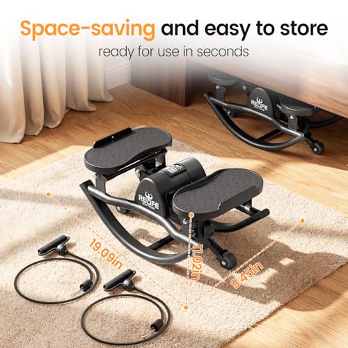 RELIFE REBUILD YOUR LIFE Rock Stepper Side to Side Rocking Fitness Stepper, Low-Impact Balance Board with Resistance Bands,Non-Slip Base for Full Body Workout, Fitness Machine Equipment at Home