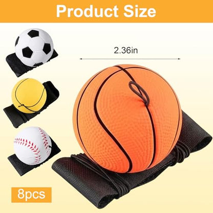 8 Pcs Wrist Ball Set with Rebound Action, Ball on String,Ideal for Hand-Eye Coordination Training and Family Activities, Made from Soft PU and Sponge Materials