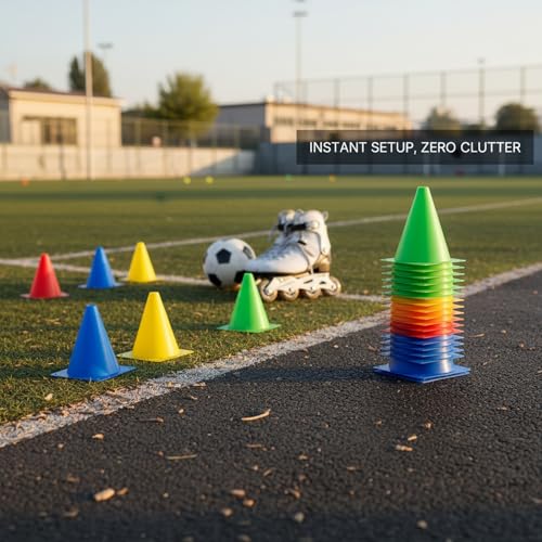 Sports Training Cones Set of 10, Stackable Agility Markers for Soccer Basketball Skating Drills, Durable Plastic Field Equipment (Set of 10) - size: 7.87 x 7.87 x 7.09"