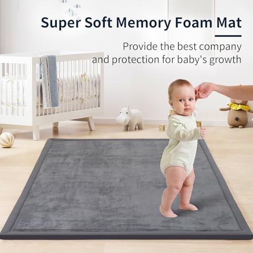 ACOMOPACK Baby Play Mat for Floor 1.3" Thick Memory Foam Play Mat 79"×157" Tummy Time Crawling with Non-slip Bottom for Living Room,Nursery,Soft Velvet Playpen Mats for Kids,Infants（Dark Grey）