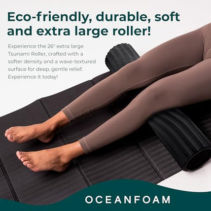 Tsunami Roller (Black & Charcoal Marbled) - Extra-Large, 26" x 5.9" - Soft, Textured Foam Roller for Physical Therapy, Back Pain, Exercise & Stretching - Yoga, Athletics, & Wellness