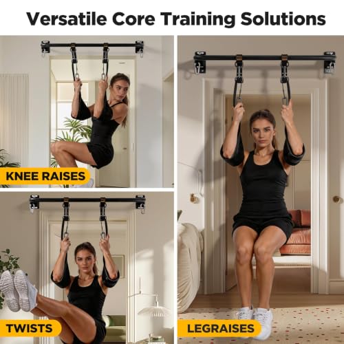 Black Wall Mounted Pull Up Bar with Hanging Ab Straps, Home Gym Equipment