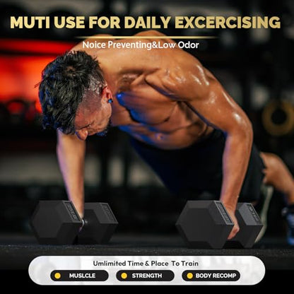 Hex Dumbbell Set with Rack (5lb-230lb), Rubber Encased Cast Iron Free Weights for Total Body Workouts, Easy Storage and Stable Dumbbell Sets for Home Garage Gym