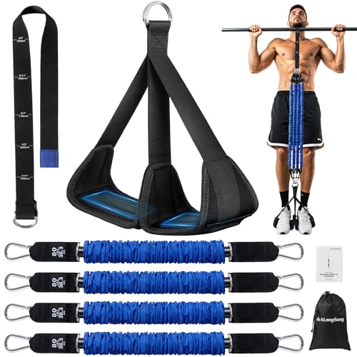 Pull Up Assistance Bands with Foot Support Pedal - Upgraded Heavy Duty Resistance Bands Adjustable Weight/Height with 80Lbs Bands&Measured Strap for Strength Training Home Gym - color: Blue, size: 4 Bands with 80lbs