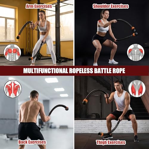TOMSHOO 2PCS Ropeless Battle Ropes Portable Weighted Workout Ropes for HIIT Arm Exerciser Rope Cordless Home Gym Equipment for Men & Women