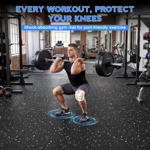 0.56" Thick Rubber Gym Floor Mats, 12 Tiles 48 Sq Ft, Heavy Duty Flooring - size: 12 Tiles (48 Sq Ft)