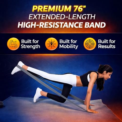 76 Inch Extended Length Resistance Bands - Heavy Duty Elastic Fabric & Natural Rubber Long Workout Loop for Pull Up Assist, Vertical Jump Training, Mobility & Full Body Fitness