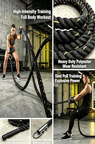 Weight Workout Sled Pulling Rope 1.5" x 30FT, Trainer Physical Training Strength Rope for Tire Pulling, Football Training, Fitness Resistance Exercise Equipment - size: 30ft