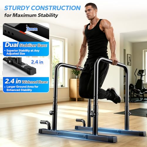 2026 Upgraded Dip Bars 880LBS Heavy Duty Dip Bar Station Height & Width Adjustable Parallel Bars for Full Body Strength Training Dip Stands Calisthenics Equipment for Home Push Up Bar