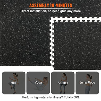VEVOR 0.56Inch 100sq.ft Exercise Equipment Mats, 25 Tiles Upgraded Rubber Top with High Density EVA Foam, Interlocking Gym Flooring for Home Gym, 25 x 25In Gym Mats, Puzzle Workout Mats, Black & Gray