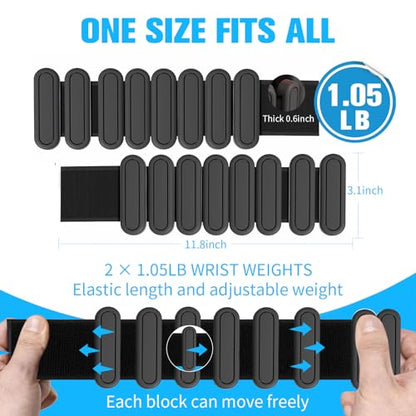 Adjustable Wrist & Ankle Weights for Men Women, Set of 2 (1lb Each), Wearable Bangles Silicone Bracelet, Workout Resistance Weights for Yoga, Pilates, Dance, Aerobics and Walking