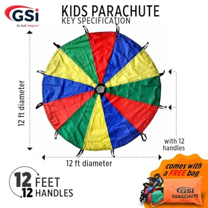 GSi Kids Play Parachute Rainbow Parachute Toy Tent Game for Children Gymnastics Cooperative Play and Outdoor Playground Activities (12 Feet) - size: 12 Feet