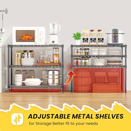 3-Tier Storage Shelves 795LBS Metal Shelving Unit, Adjustable Wire Rack Small Shelf Organizer with Shelf Liners for Kitchen Pantry Office Closet Garage 24" W x 14" D x 30.5" H Black - size: 24" W x 14" D x 30.5" H-3 Tier