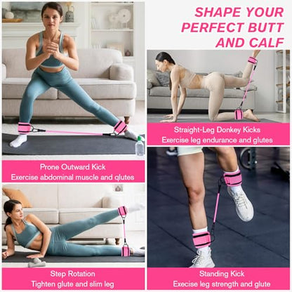 Ankle Resistance Bands with Cuffs Ankle Weights Fitness Band Set for Women Pink