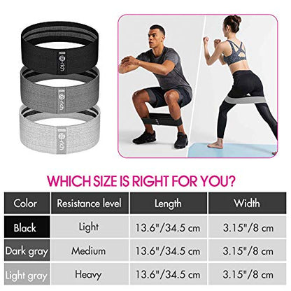 Resistance Bands, Fabric Workout Bands for Women & Men, Cloth Booty Resistance Loop Bands, Thick Squat Bands for Butt/Legs/Thigh/Hip/Glute Excersing - color: Light gray/black/dark gray