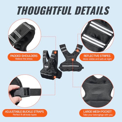 VEVOR Adjustable Weighted Vest, 11-20lb/20-32lbs/35lbs/40lbs Weight Vest with 6 Ironsand Weights and Reflective Stripe, Workout Equipment for Strength Training Running Jogging - color: 20-32 lbs