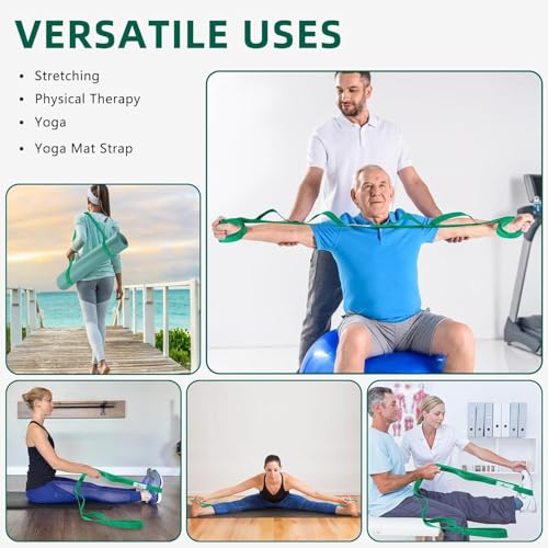 10 Loops Stretching Strap Yoga Strap Stretch Bands Physical Therapy for Exercise - color: Green