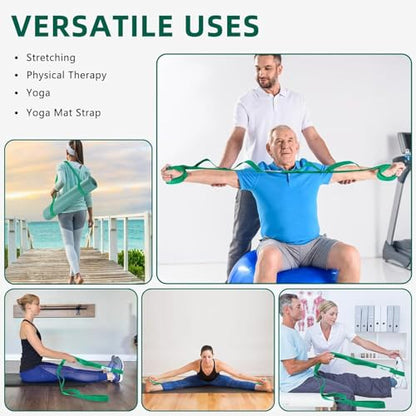 10 Loops Stretching Strap Yoga Strap Stretch Bands Physical Therapy for Exercise - color: Green