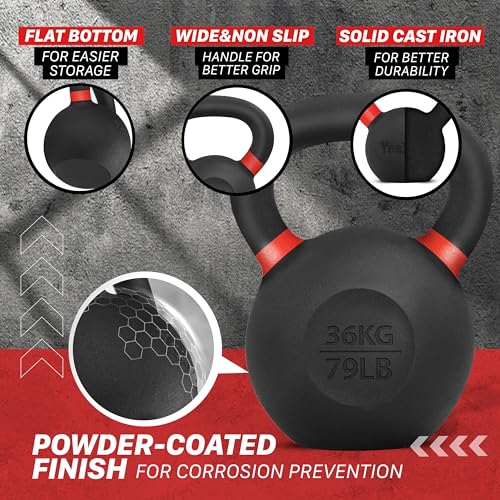 Yes4All Powder Coated Cast Iron Kettlebell, Single Deep Blue, 40 KG / 88 LB - color: Dark Red, style: A. Single