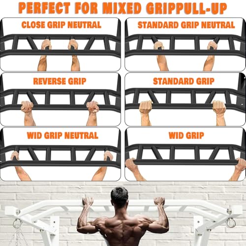 Wall Mounted Heavy-Duty Pull Up Bar Multi-Grip Chin Up bar Multifunctional Dip Station for Indoor Home Gym Workout, Power Tower Set Training Equipment Fitness Dip Stand Up to 440 Lbs (White)