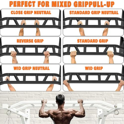 Wall Mounted Heavy-Duty Pull Up Bar Multi-Grip Chin Up bar Multifunctional Dip Station for Indoor Home Gym Workout, Power Tower Set Training Equipment Fitness Dip Stand Up to 440 Lbs (White)