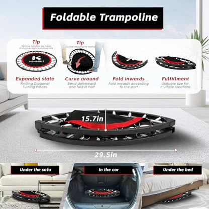 KENSONE 40"/48" Foldable Mini Trampoline, Indoor Trampoline for Kids, Adults Indoor/Garden Workout, Fitness Rebounder with Adjustable Foam Handle, Max Load 330/450 lbs