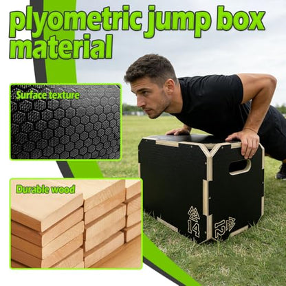 3 in 1 Non-Slip Wooden Plyometric Jump Box Adjustable Box Jumps for Home Gym Step-Ups Training