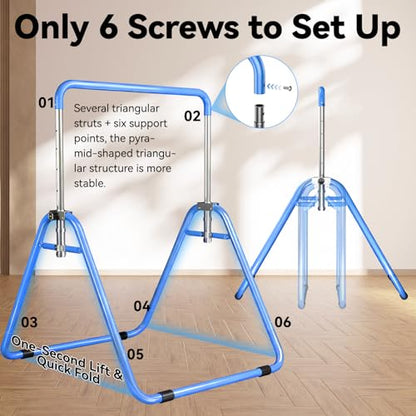 Kids Gymnastics Bar Gymnastic Equipment for Home Adjustable Height Gymnastic Training Bar Gymnastic Stuff for 3-7 Years Old Girls - color: Basic- Blue